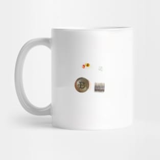 Bitcoin coin, money and gems. Concept of mining business, wealth, fortune, success Mug